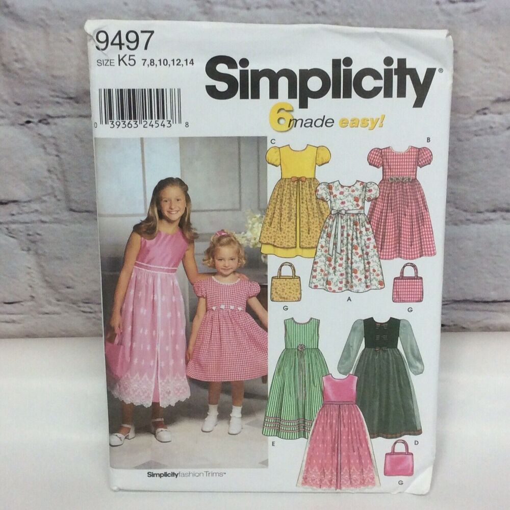 Simplicity 9497 Pattern Girls 7-14 Prariecore Dress w/Optional Petticoat Purse